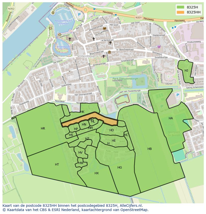 Afbeelding van het postcodegebied 8325 HH op de kaart.
