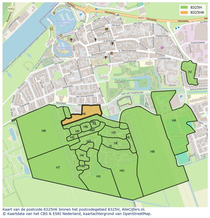 Afbeelding van het postcodegebied 8325 HK op de kaart.