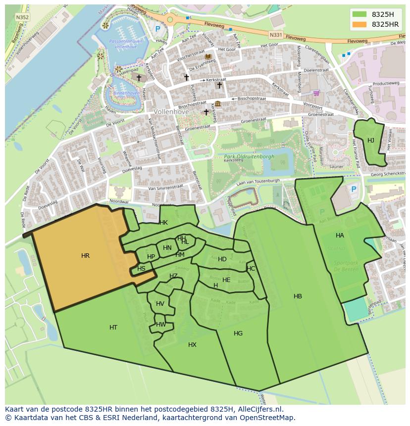 Afbeelding van het postcodegebied 8325 HR op de kaart.