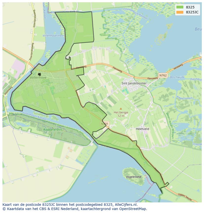 Afbeelding van het postcodegebied 8325 JC op de kaart.