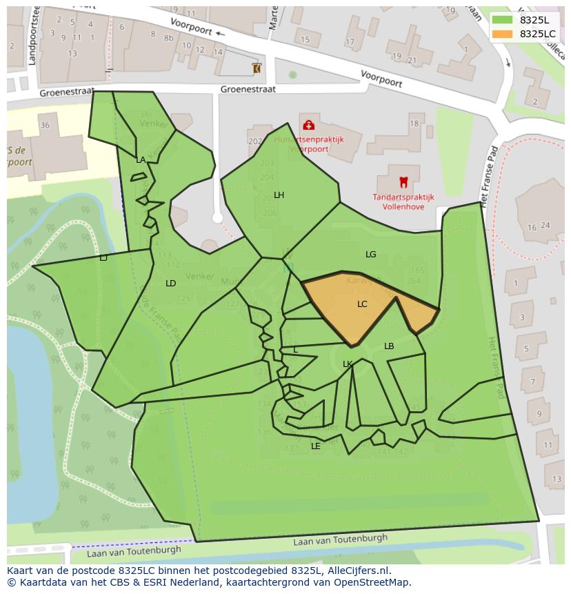 Afbeelding van het postcodegebied 8325 LC op de kaart.
