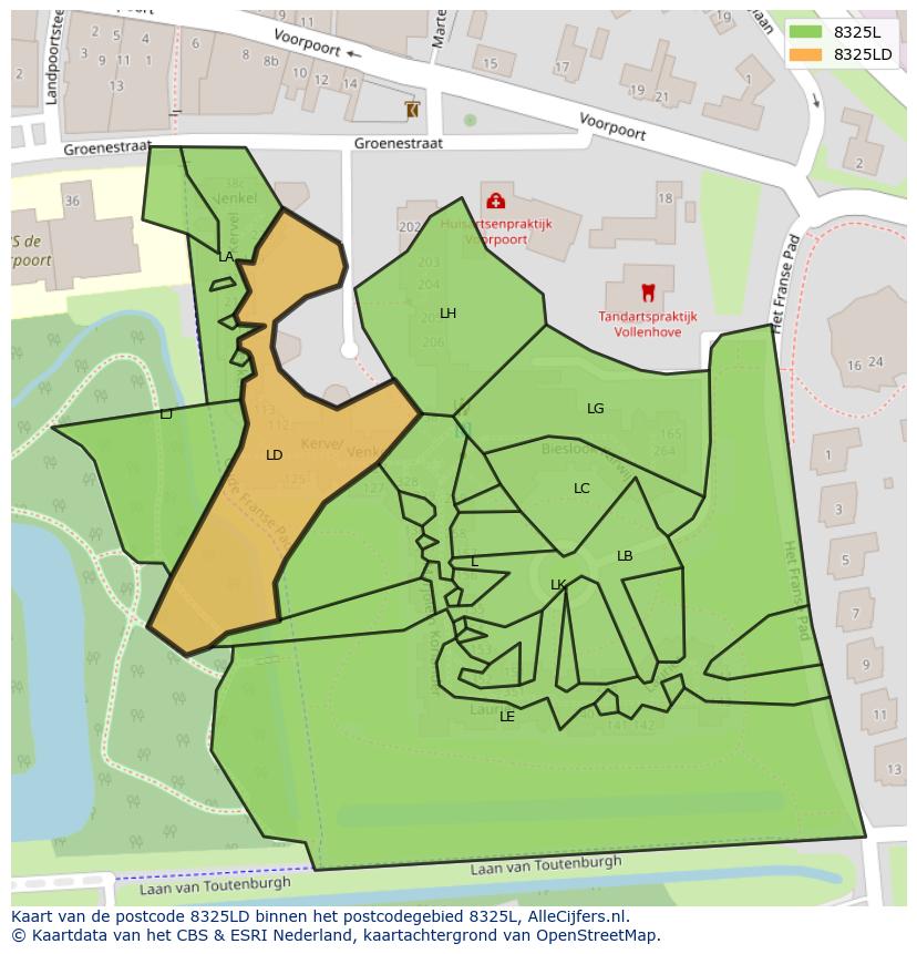 Afbeelding van het postcodegebied 8325 LD op de kaart.