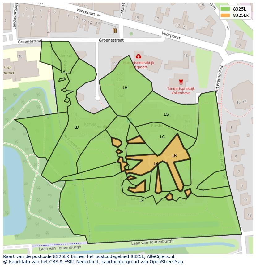 Afbeelding van het postcodegebied 8325 LK op de kaart.