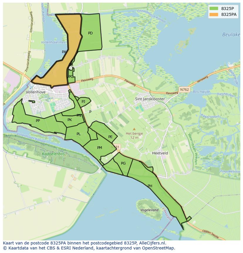 Afbeelding van het postcodegebied 8325 PA op de kaart.