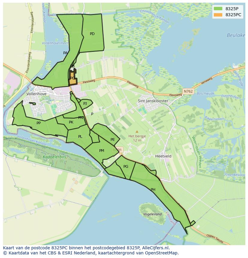 Afbeelding van het postcodegebied 8325 PC op de kaart.