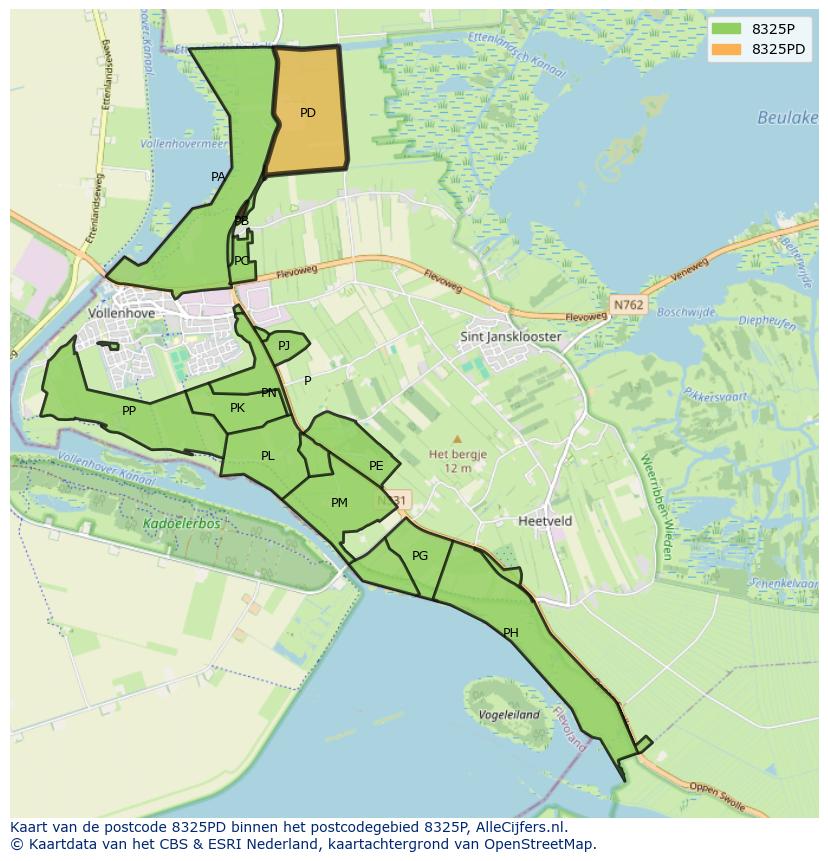 Afbeelding van het postcodegebied 8325 PD op de kaart.