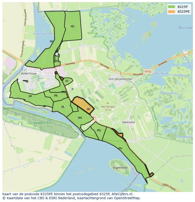 Afbeelding van het postcodegebied 8325 PE op de kaart.