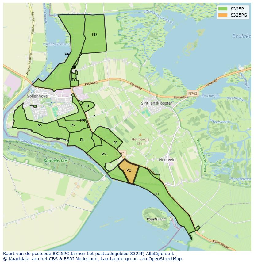 Afbeelding van het postcodegebied 8325 PG op de kaart.
