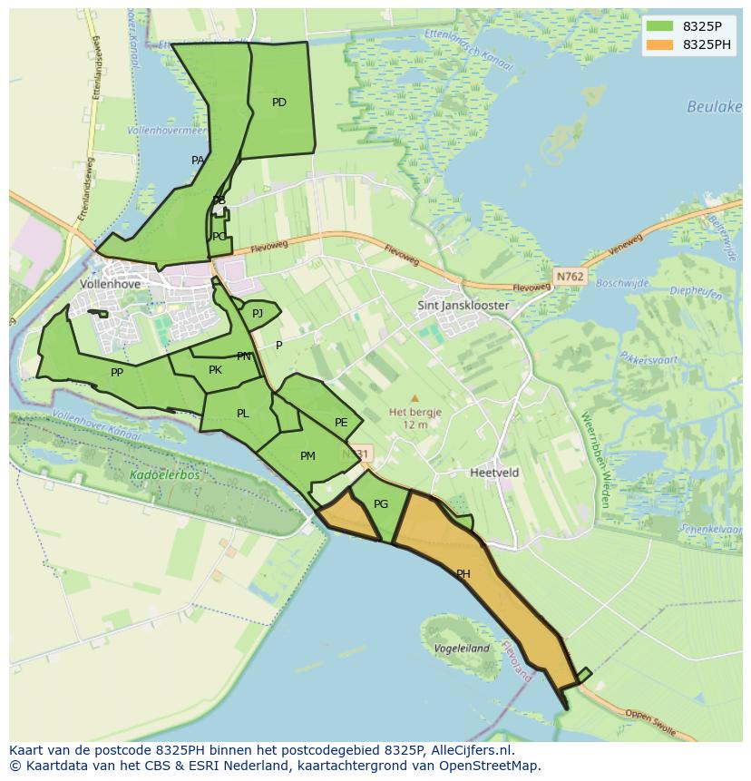 Afbeelding van het postcodegebied 8325 PH op de kaart.
