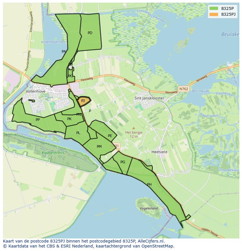 Afbeelding van het postcodegebied 8325 PJ op de kaart.