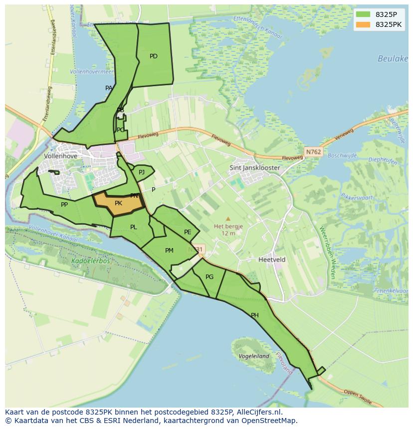 Afbeelding van het postcodegebied 8325 PK op de kaart.