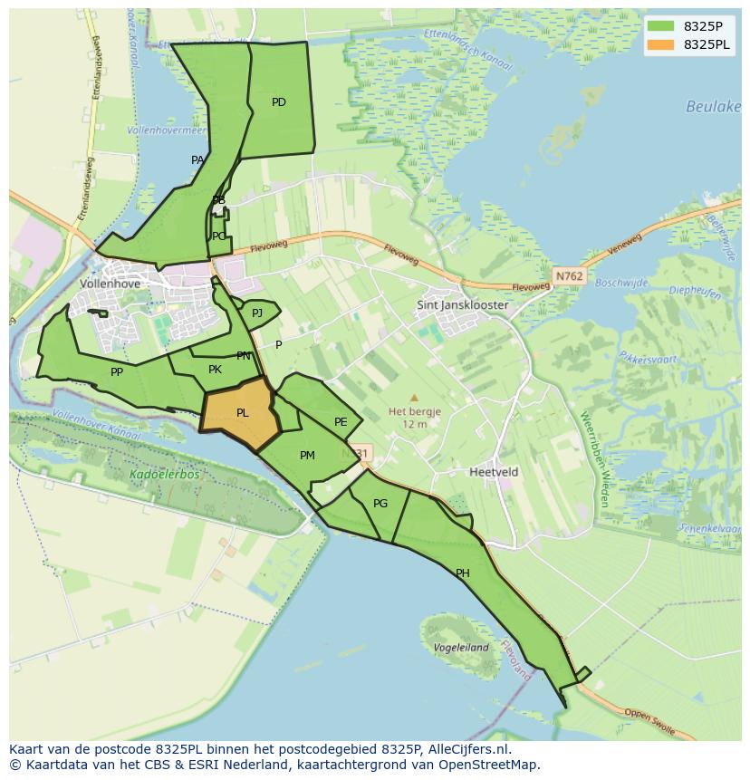 Afbeelding van het postcodegebied 8325 PL op de kaart.