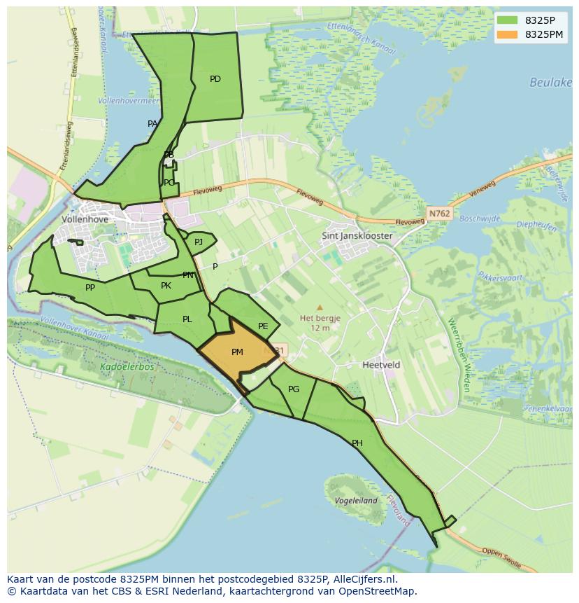 Afbeelding van het postcodegebied 8325 PM op de kaart.
