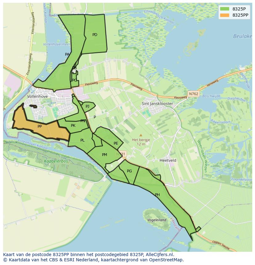 Afbeelding van het postcodegebied 8325 PP op de kaart.