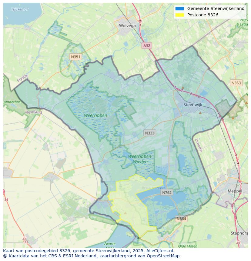 Afbeelding van het postcodegebied 8326 op de kaart.