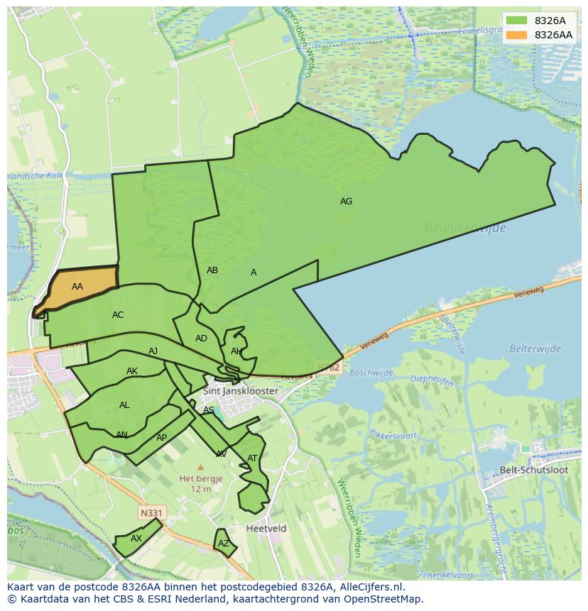 Afbeelding van het postcodegebied 8326 AA op de kaart.