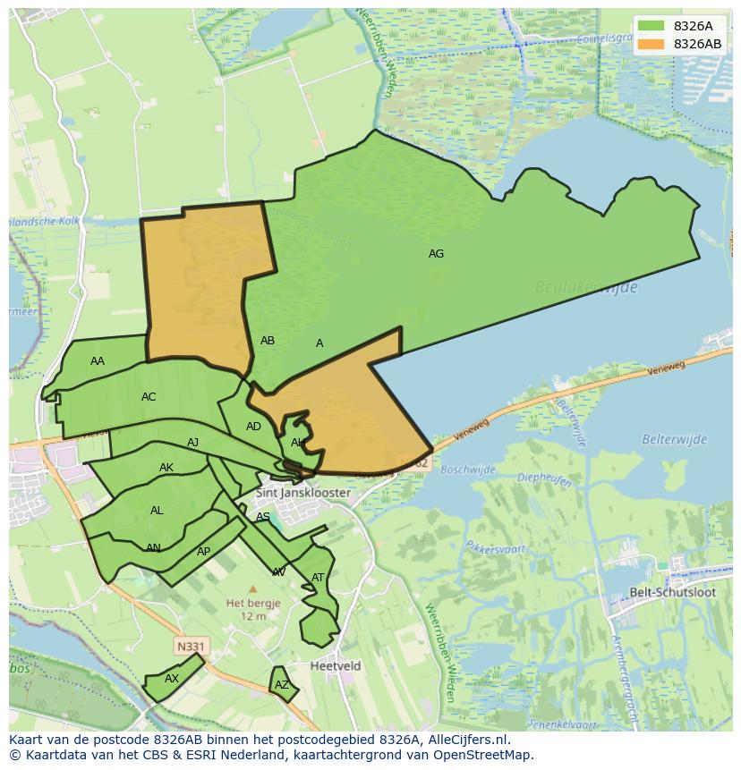 Afbeelding van het postcodegebied 8326 AB op de kaart.