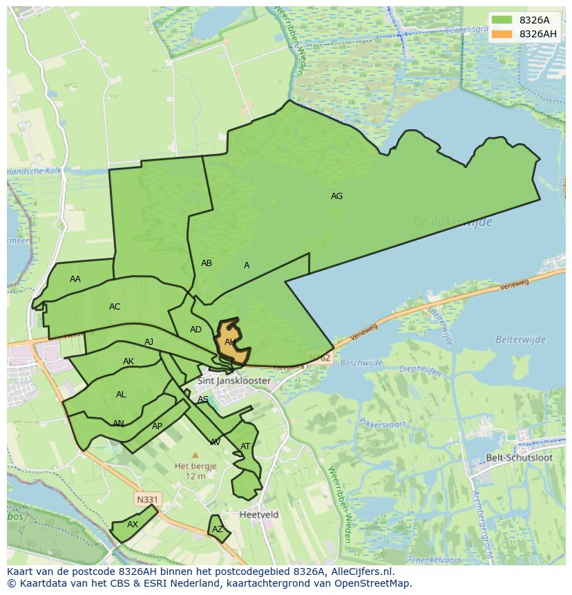 Afbeelding van het postcodegebied 8326 AH op de kaart.