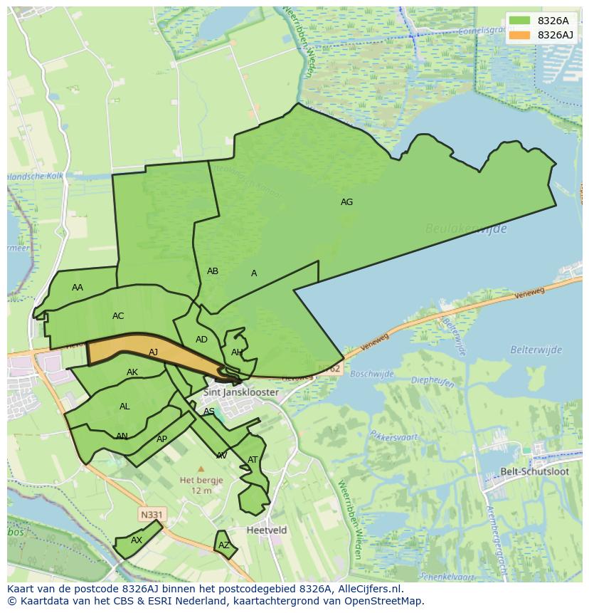 Afbeelding van het postcodegebied 8326 AJ op de kaart.