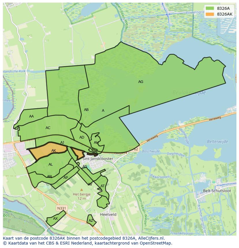Afbeelding van het postcodegebied 8326 AK op de kaart.
