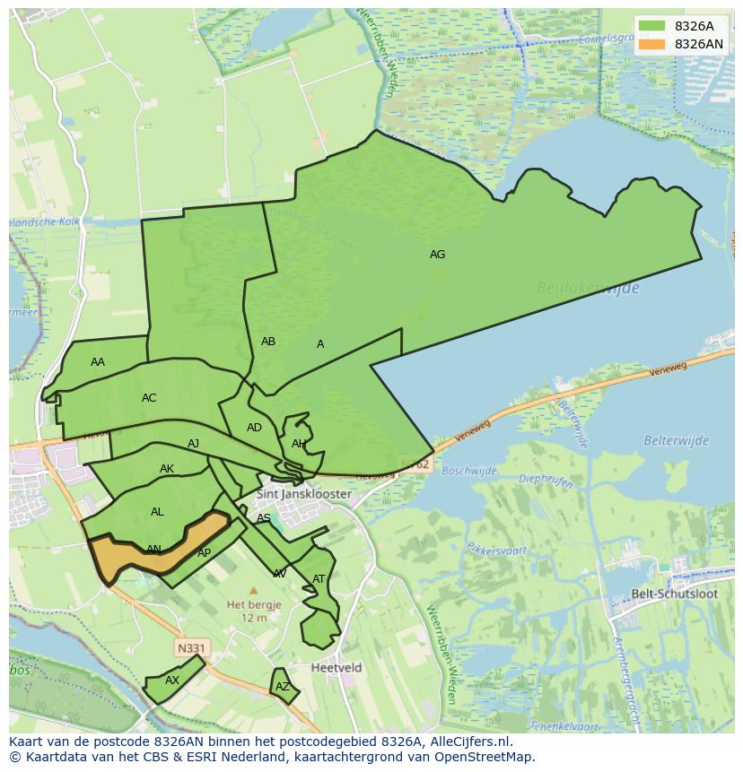 Afbeelding van het postcodegebied 8326 AN op de kaart.