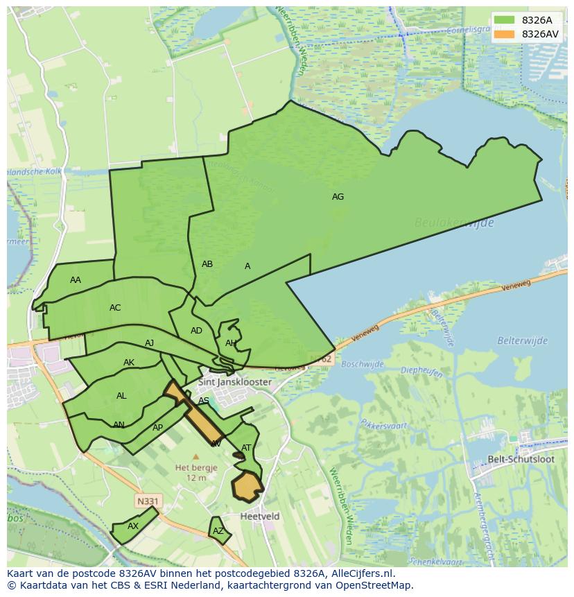 Afbeelding van het postcodegebied 8326 AV op de kaart.