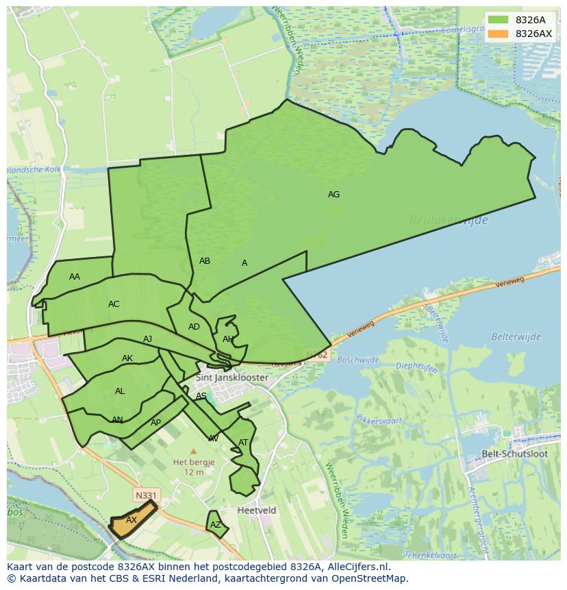Afbeelding van het postcodegebied 8326 AX op de kaart.