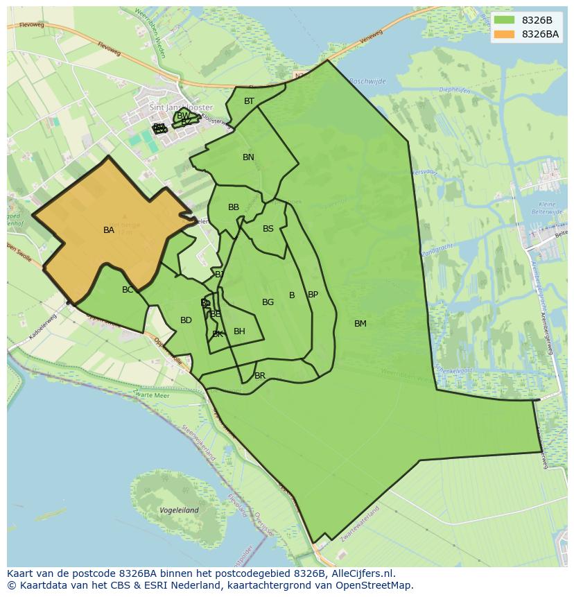 Afbeelding van het postcodegebied 8326 BA op de kaart.