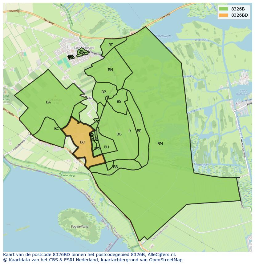 Afbeelding van het postcodegebied 8326 BD op de kaart.