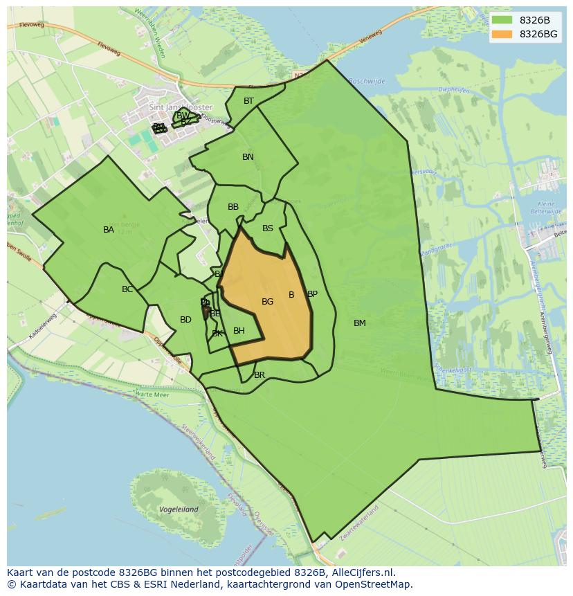 Afbeelding van het postcodegebied 8326 BG op de kaart.
