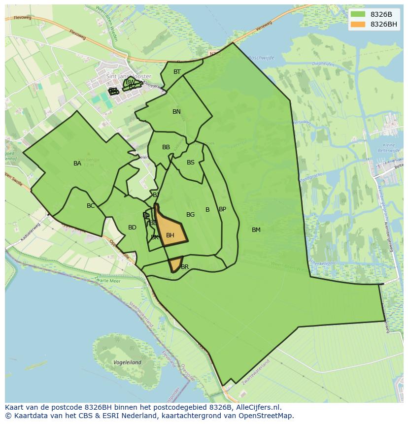 Afbeelding van het postcodegebied 8326 BH op de kaart.