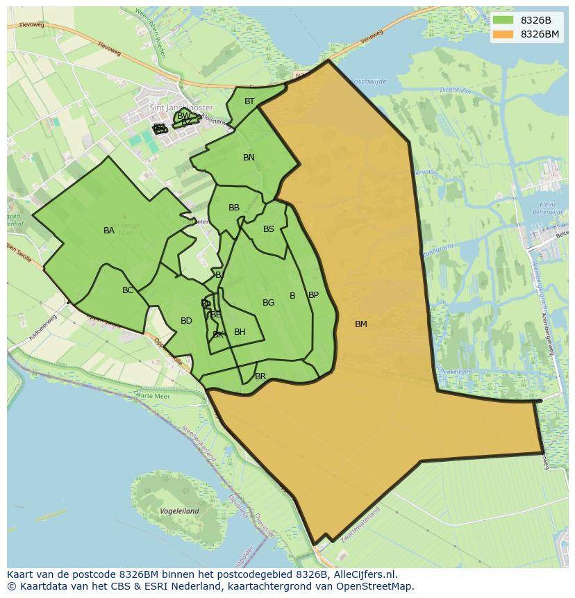 Afbeelding van het postcodegebied 8326 BM op de kaart.