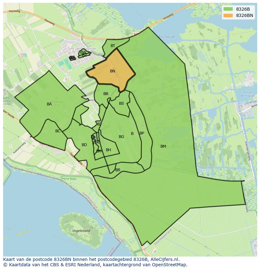 Afbeelding van het postcodegebied 8326 BN op de kaart.