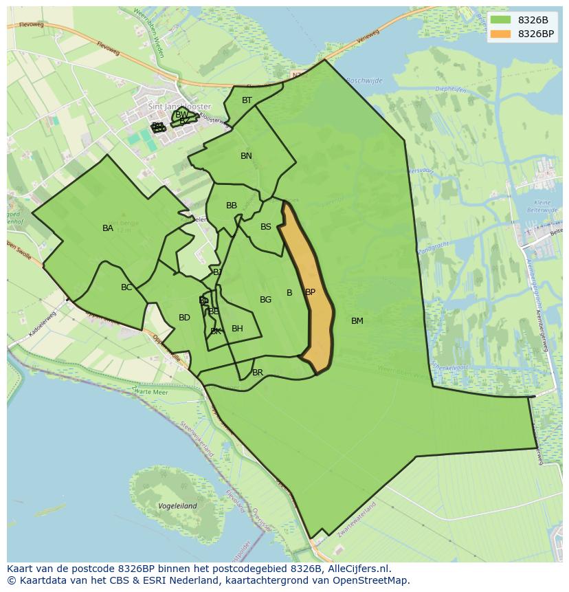 Afbeelding van het postcodegebied 8326 BP op de kaart.
