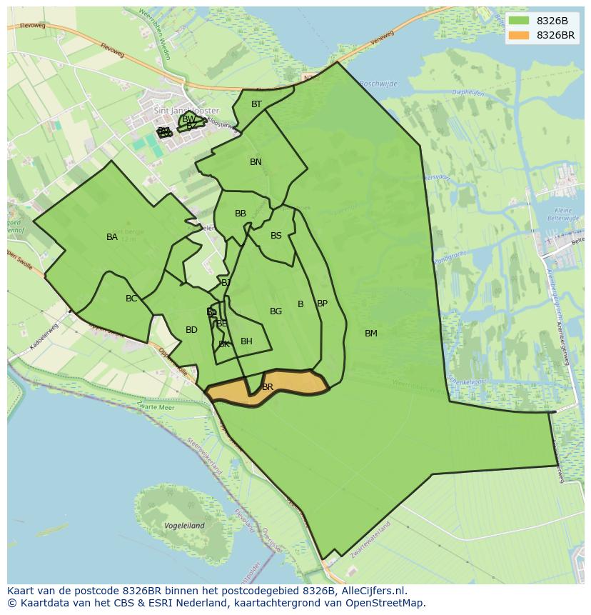 Afbeelding van het postcodegebied 8326 BR op de kaart.