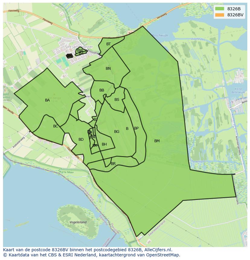 Afbeelding van het postcodegebied 8326 BV op de kaart.