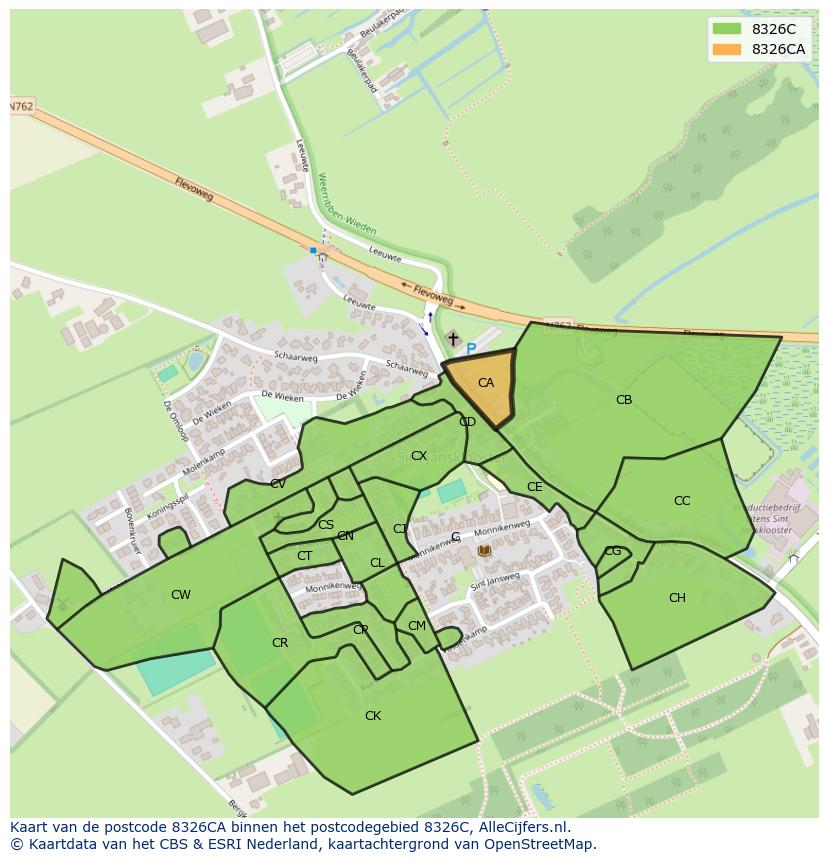Afbeelding van het postcodegebied 8326 CA op de kaart.