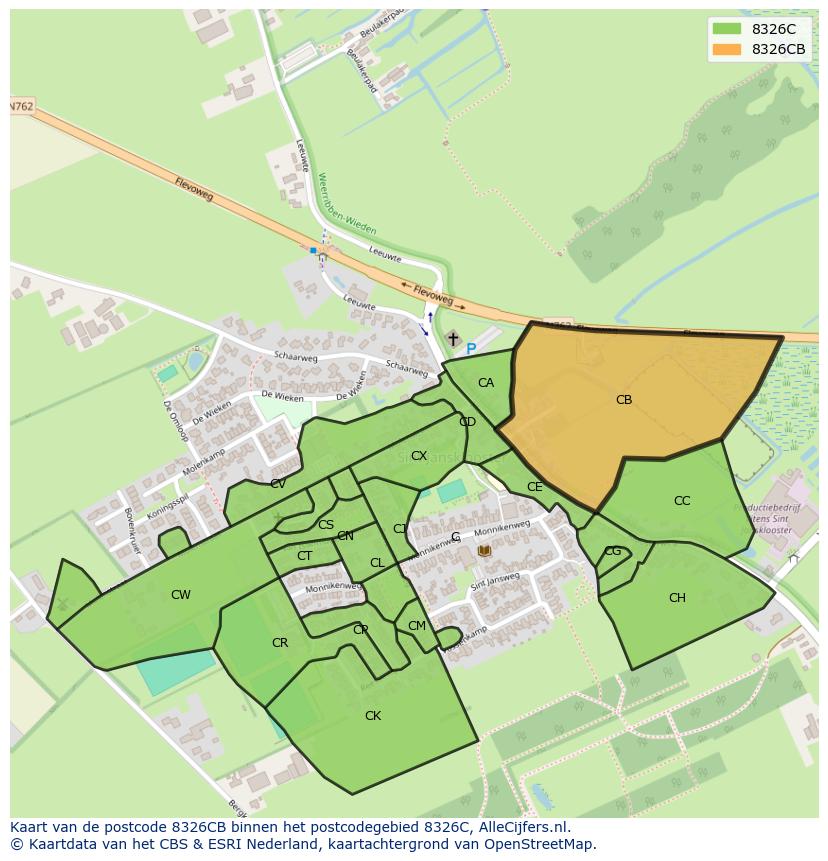Afbeelding van het postcodegebied 8326 CB op de kaart.