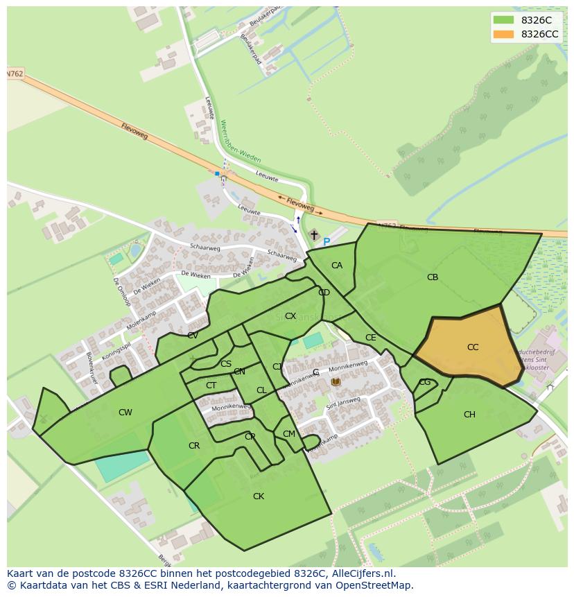 Afbeelding van het postcodegebied 8326 CC op de kaart.