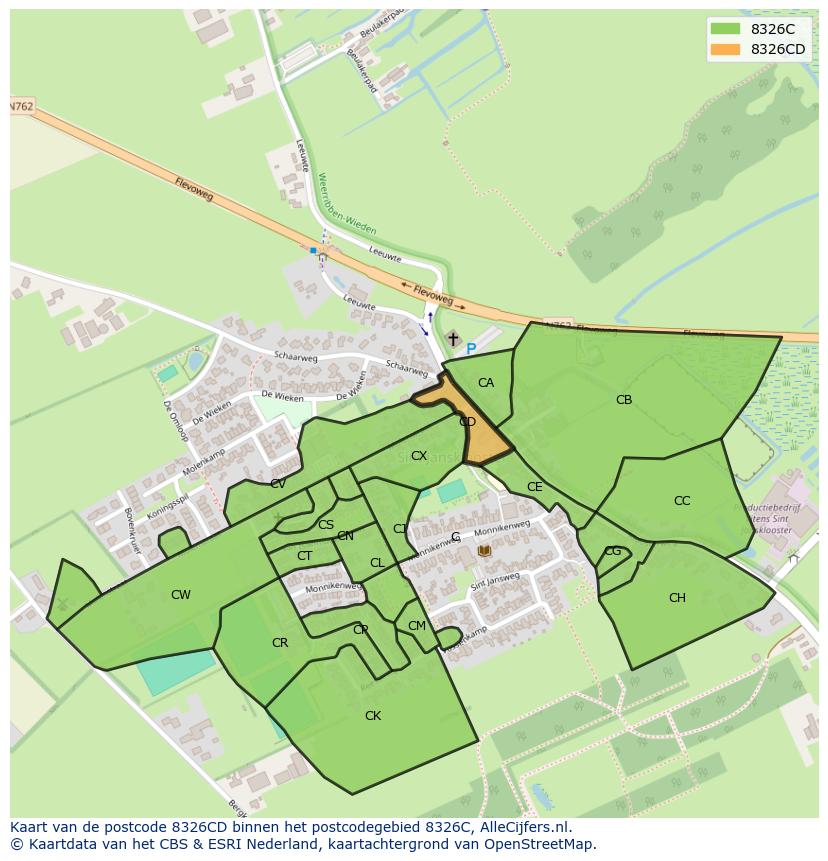 Afbeelding van het postcodegebied 8326 CD op de kaart.