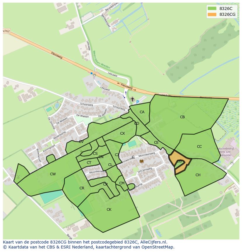 Afbeelding van het postcodegebied 8326 CG op de kaart.