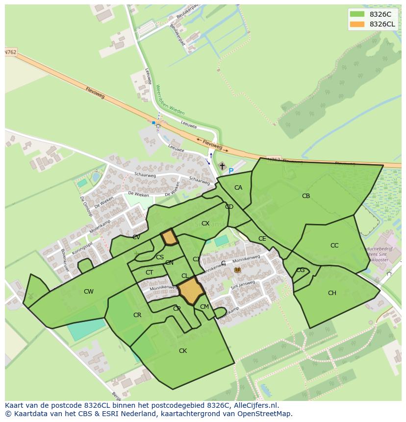 Afbeelding van het postcodegebied 8326 CL op de kaart.