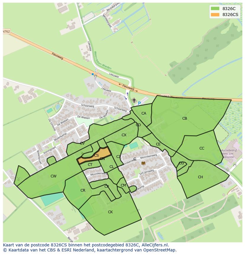 Afbeelding van het postcodegebied 8326 CS op de kaart.
