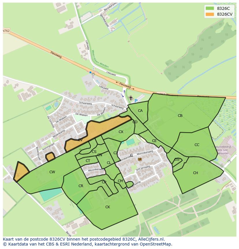 Afbeelding van het postcodegebied 8326 CV op de kaart.