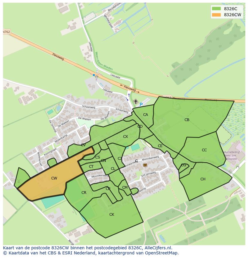 Afbeelding van het postcodegebied 8326 CW op de kaart.