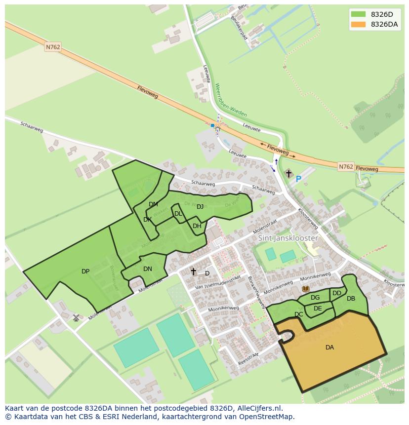 Afbeelding van het postcodegebied 8326 DA op de kaart.