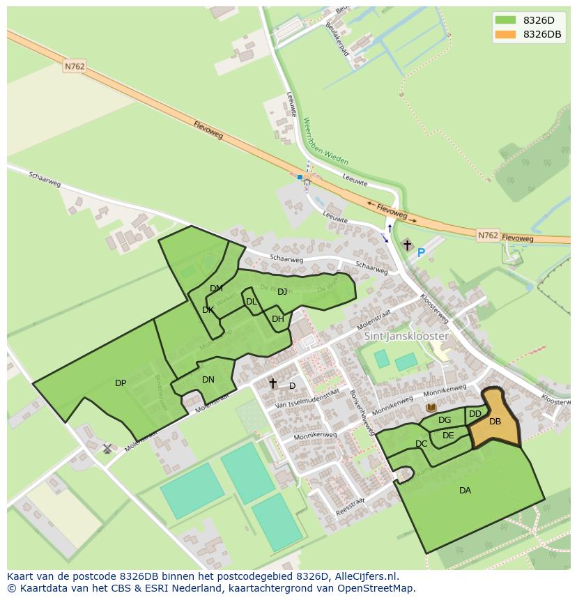 Afbeelding van het postcodegebied 8326 DB op de kaart.