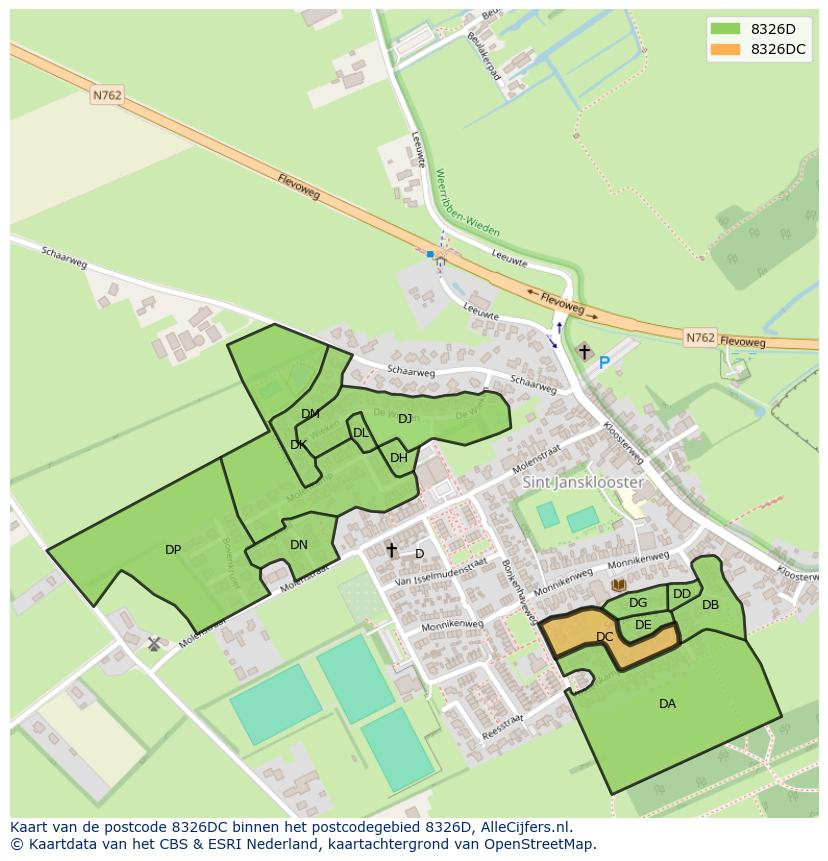 Afbeelding van het postcodegebied 8326 DC op de kaart.