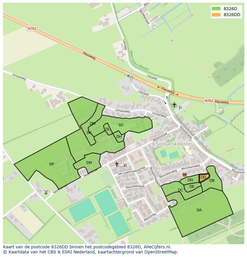 Afbeelding van het postcodegebied 8326 DD op de kaart.