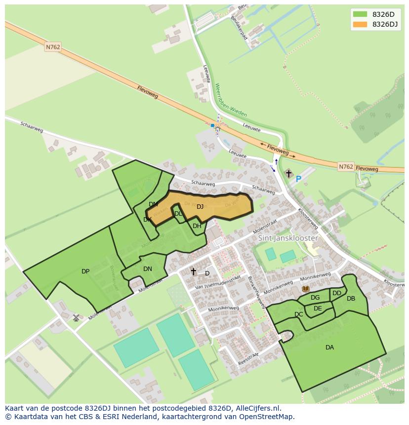 Afbeelding van het postcodegebied 8326 DJ op de kaart.